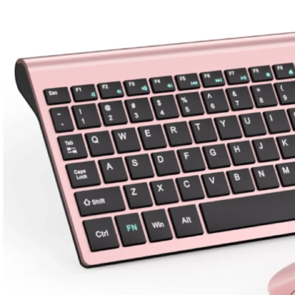 Pink Ultra-Slim Wireless Keyboard and Mouse Set with Cover (batteries included).